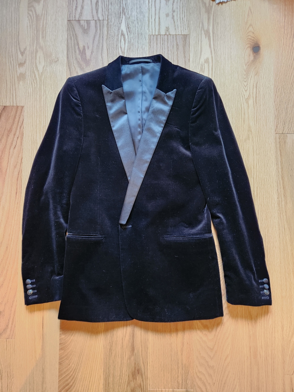 Kooples Men's Black Velvet Tuxedo Blazer / Smoking Jacket with Satin Lapel